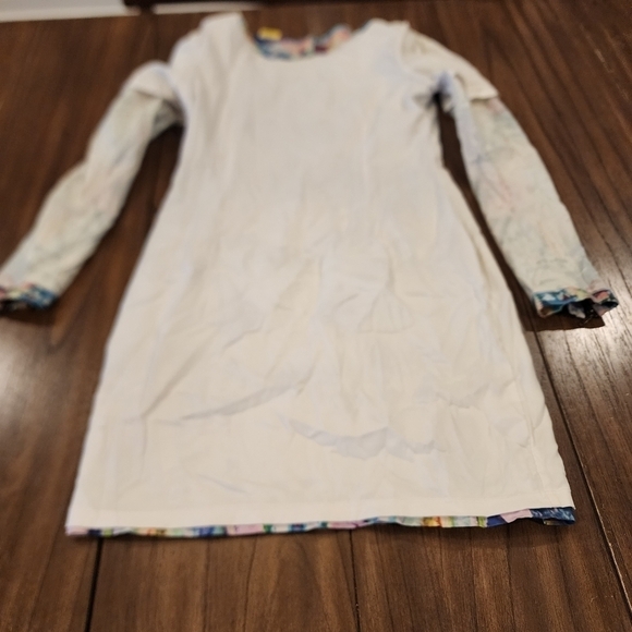 White suede brand Long sleeve bodycon fitted art multicolor abstract mini dress - Picture 8 of 15